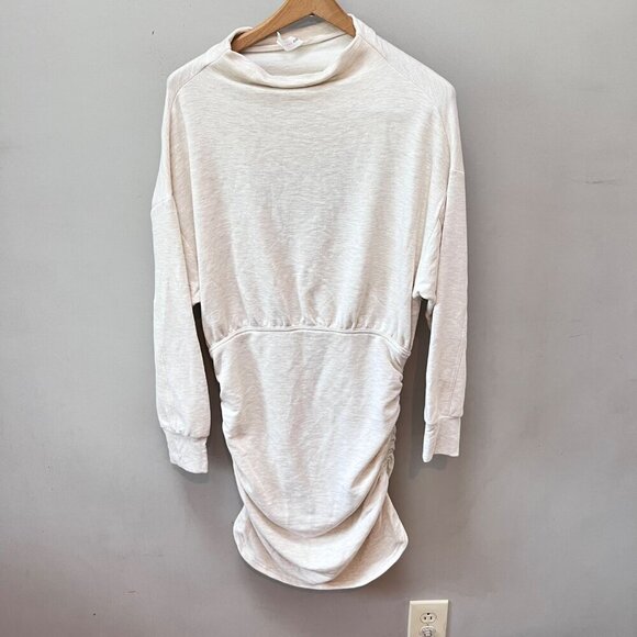 NEW Anthropologie Daily Practice Light Sand Ruched Long Sleeve Dress MP Petite - Picture 1 of 6
